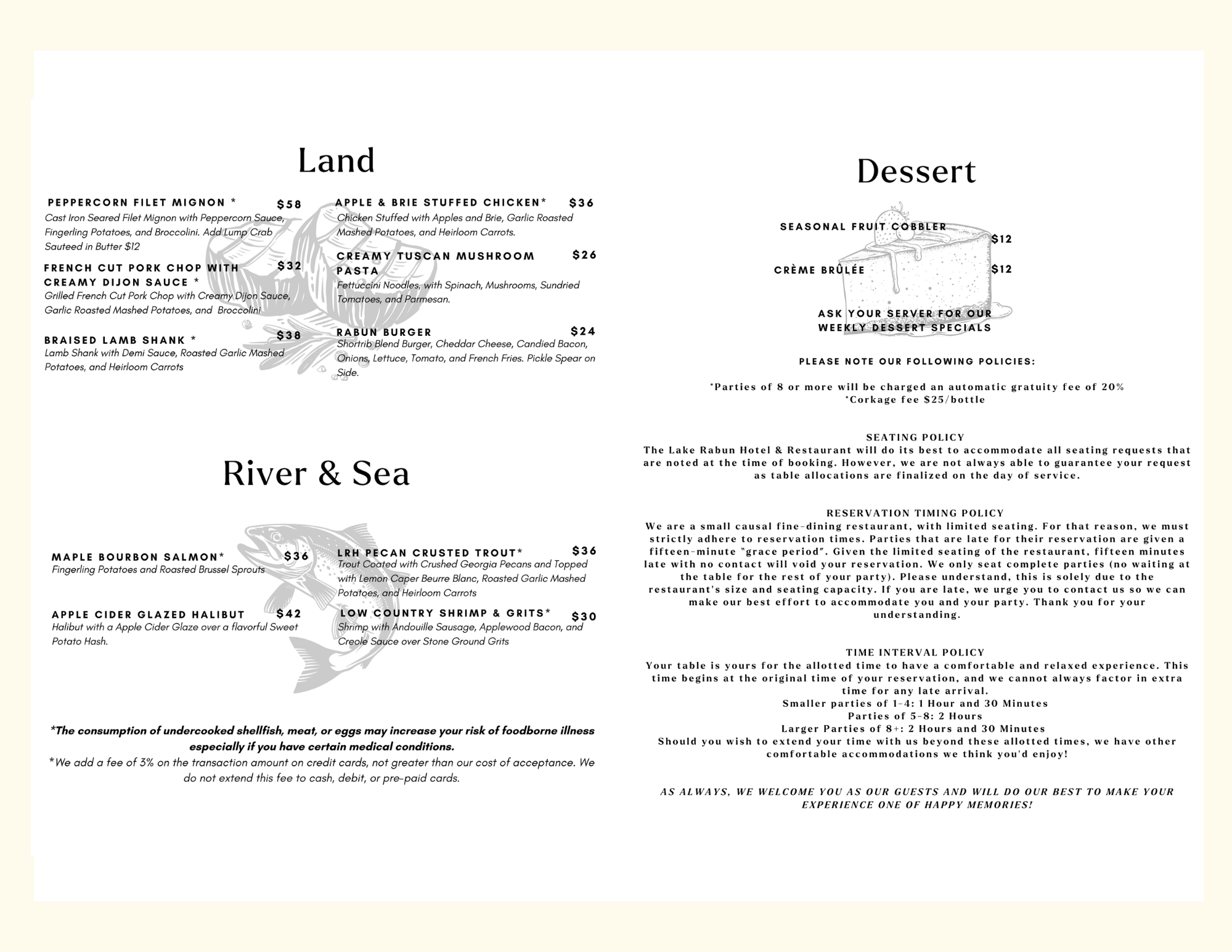 Lake Rabun Hotel & Restaurant Fall 2026 menu, page 2